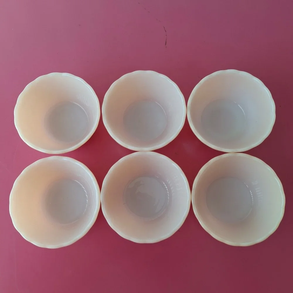 Fire-King Peach Lustre Scalloped Milk Glass Custard Cups Ramekins Set of 6